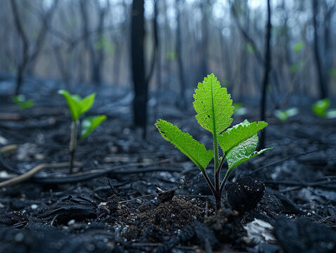 Wildfires aftermath a new beginning as green shoots emerge from the ashes symbolizing hope and renewal