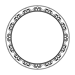 Round geometrical maori border frame design. Simple. Black and white. African, maya, aztec, ethnic, tribal style.
