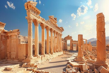 Ancient ruins with classical columns and arches. - Powered by Adobe