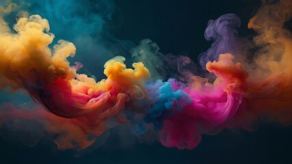 Fototapeta na wymiar Close up of colorful smoke in motion with vibrant hues of Colorful blending together in a magical and hazy mist, border margin, Photo Realistic, burst from center