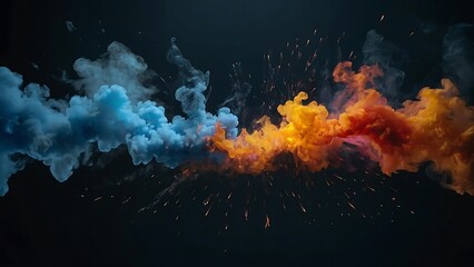 Close up of colorful smoke in motion with vibrant hues of Colorful blending together in a magical and hazy mist, border margin, Photo Realistic, burst from center