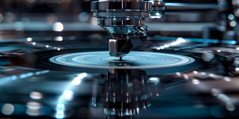 Fototapeta na wymiar Close-up view of a vinyl record player needle capturing the essence of classic music