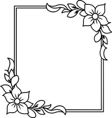 Floral corner border, hand drawn doodle style corner border frame with flowers
