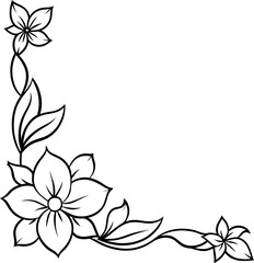 Floral corner border, hand drawn doodle style corner border frame with flowers