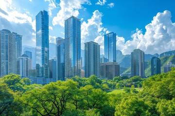 Fototapeta premium Modern city skyline with sleek skyscrapers
