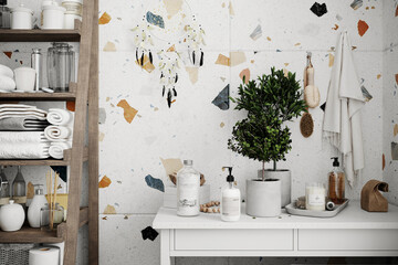 3d rendering bohemian apartment interior design