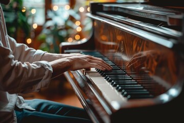 hands playing the piano - obrazy, fototapety, plakaty