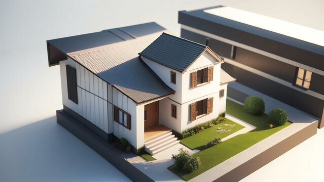 Modern 3D House on white background, dream house image