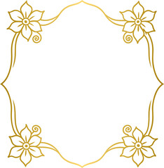 Golden floral corner border, gold hand drawn doodle style corner border frame with flowers