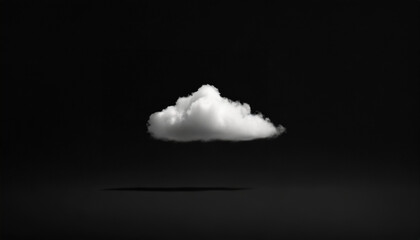 A white cloud floating in black studio space, 3D rendering