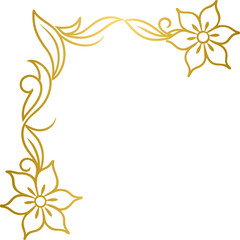 Golden floral corner border, gold hand drawn doodle style corner border frame with flowers