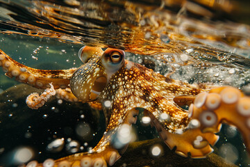 Close up of an octopus underwater, selective focus