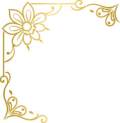 Fototapeta na wymiar Golden floral corner border, gold hand drawn doodle style corner border frame with flowers