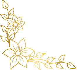 Golden floral corner border, gold hand drawn doodle style corner border frame with flowers