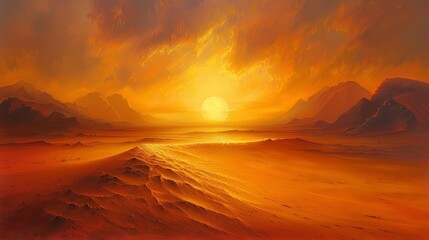 Fototapeta na wymiar Depict the first light of day breaking over a silent desert, illuminating the endless sands