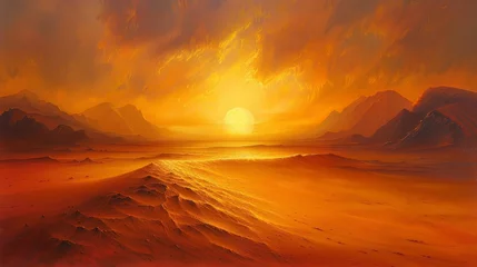 Deurstickers Depict the first light of day breaking over a silent desert, illuminating the endless sands © MAY