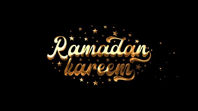 ramadan kareem gold text animation on black screen. alpha channel