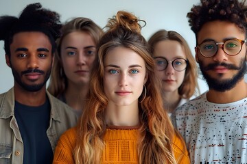 A picture shows a group of varied individuals coming together, multicultural team in business, A group of young individuals standing together and grinning in the portrait, A varied group of individual