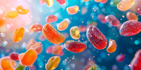 Fototapeta na wymiar Colorful Jelly candies floating