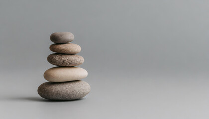 Fototapeta na wymiar Stone balancing art on gray studio background