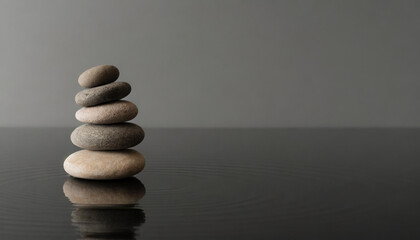 Stone balancing art on gray studio background