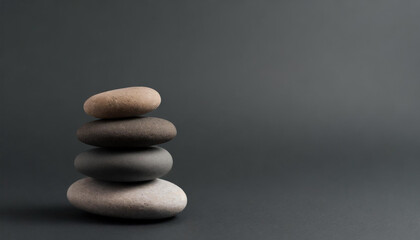 Stone balancing art on gray studio background