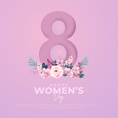 8 March - Happy International Women's Day Post and Greeting Card. Womens Day Celebration with Text Vector Illustration. 