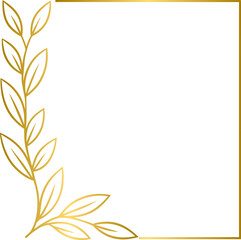Golden leaves corner border, gold hand drawn doodle style corner border with leaf