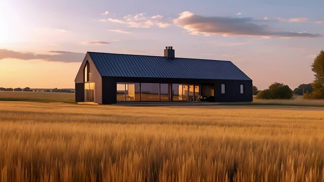 Nestled a fields of wheat and rows of vegetables this minimalist homestead stands out as a peaceful retreat. The sleek functional design of the farmhouse is mirrored in the