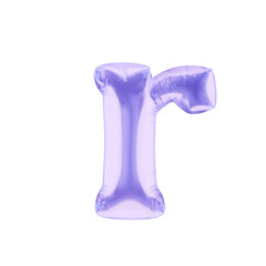 Inflated 3D lowercase letter R in purple foil balloon style. Realistic inflated render, isolated on transparent background