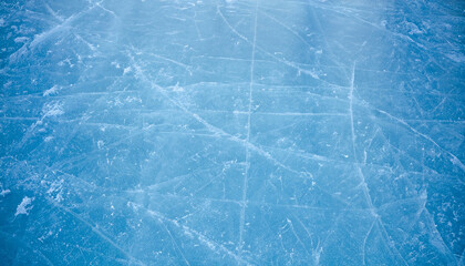 Ice rink floor. Background texture of blue ice rink. top view.