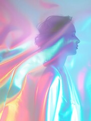 Holographic Woman With Radiant Colors on a Gradient Background