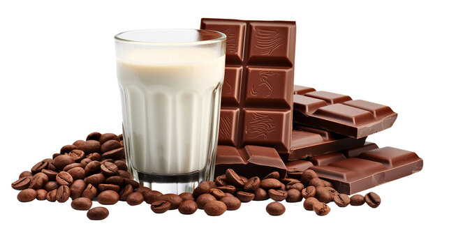 Realistic Cocoa Composition with Chocolate Bar and Raw Beans on Transparent Background.