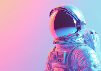 Holographic Astronaut Portrait Showcased in Vivid Hues Against Gradient Background