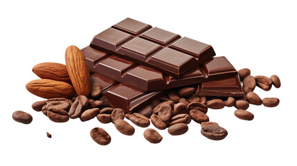 Realistic Cocoa Composition with Chocolate Bar and Raw Beans on Transparent Background - obrazy, fototapety, plakaty