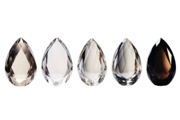 Five transparent crystal Easter eggs on a white background. An image can enhance the visual images of luxury and glamor brands or high-end products. Isolated on png or transparent background