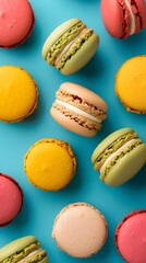 colorful macaroons pattern on a bleu background