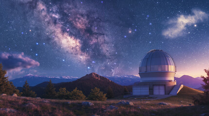 Fototapeta na wymiar At a celestial observatory nestled in a mountainous region, AI generated