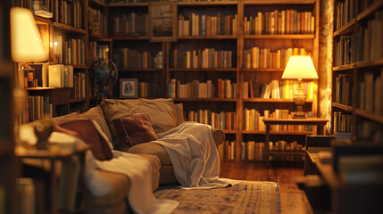 Within a quaint bookstore, readers find solace in a cozy reading nook, AI generated - obrazy, fototapety, plakaty