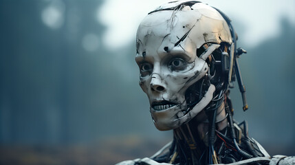 Fototapeta premium Futuristic Android with Human-like Features Amidst a Robot Army created with Generative AI technology