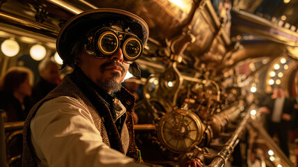 In a steampunk-inspired Victorian gala, AI generated
