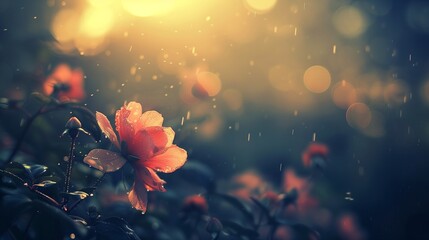 Sun-kissed petals, dew-kissed mornings, a solitary bloom against a misty backdrop, whispering the secrets of dawn. - obrazy, fototapety, plakaty