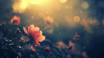 Foto op Plexiglas Sun-kissed petals, dew-kissed mornings, a solitary bloom against a misty backdrop, whispering the secrets of dawn. © Tayyab