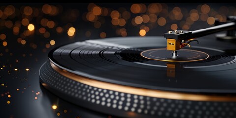 Analog music's beauty captured in a detailed image of a turntable needle on vinyl - obrazy, fototapety, plakaty