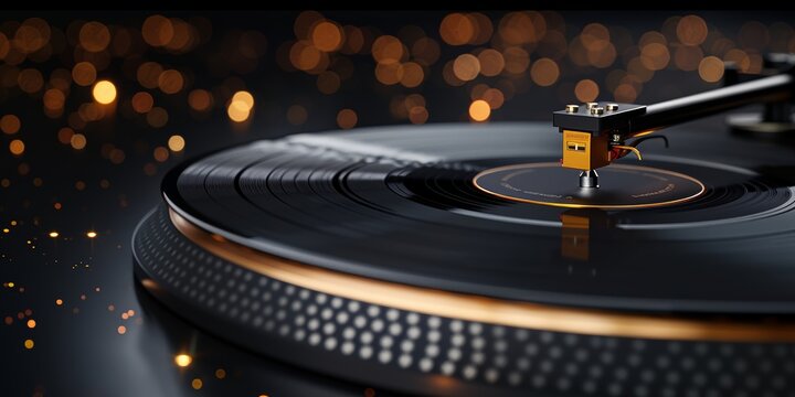 Analog music's beauty captured in a detailed image of a turntable needle on vinyl