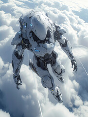 Naklejka premium Advanced Humanoid Robot Ascending to the Skies created with Generative AI technology