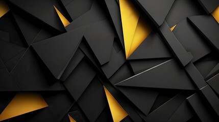 Modern black yellow abstract background. Minimal. Color gradient. Dark. Web banner. Geometric shape. 3d effect. Lines stripes triangles. Design. Futuristic. Cut paper or metal effect - generative ai