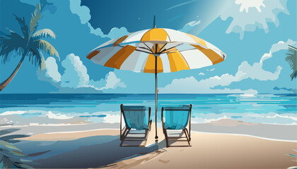 Table and chairs on the sea beach on the tropic. Ai generated