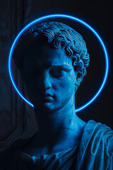 Neo-Classical Sculpture with Neon Contour created with Generative AI technology