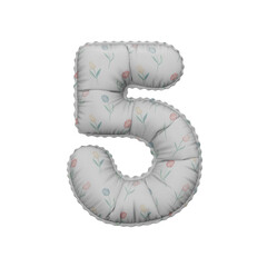 Fototapeta premium 3D Helium Balloon Number 5 with white cotton flower texture